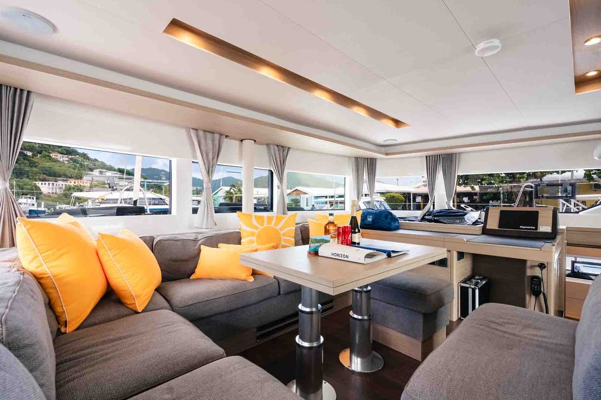Salon of Moondance, a Lagoon 51 OW catamaran at Road Town, British Virgin Islands