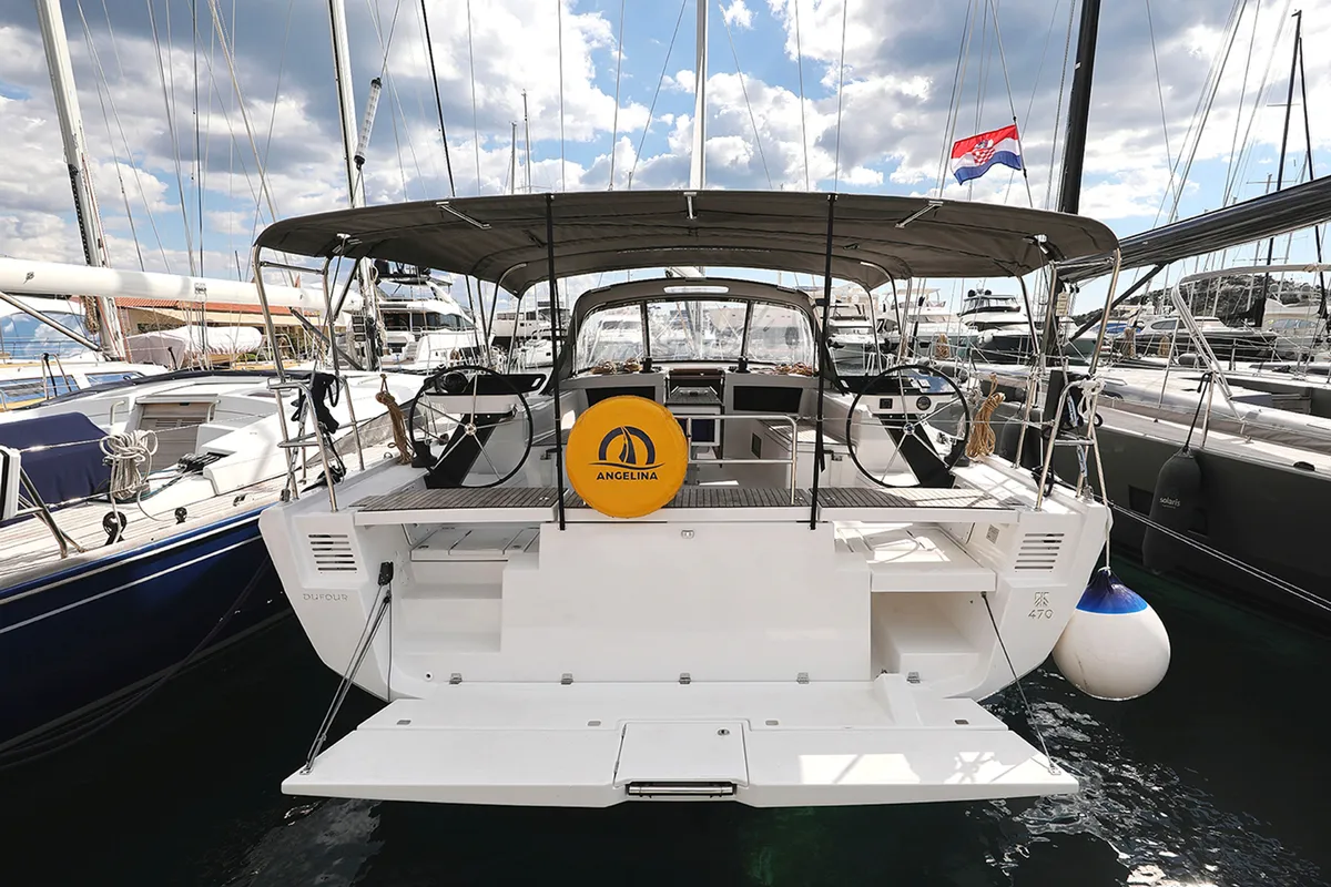 Deck of Blue Moon, a Dufour 470 sailboat at Primošten, Croatia