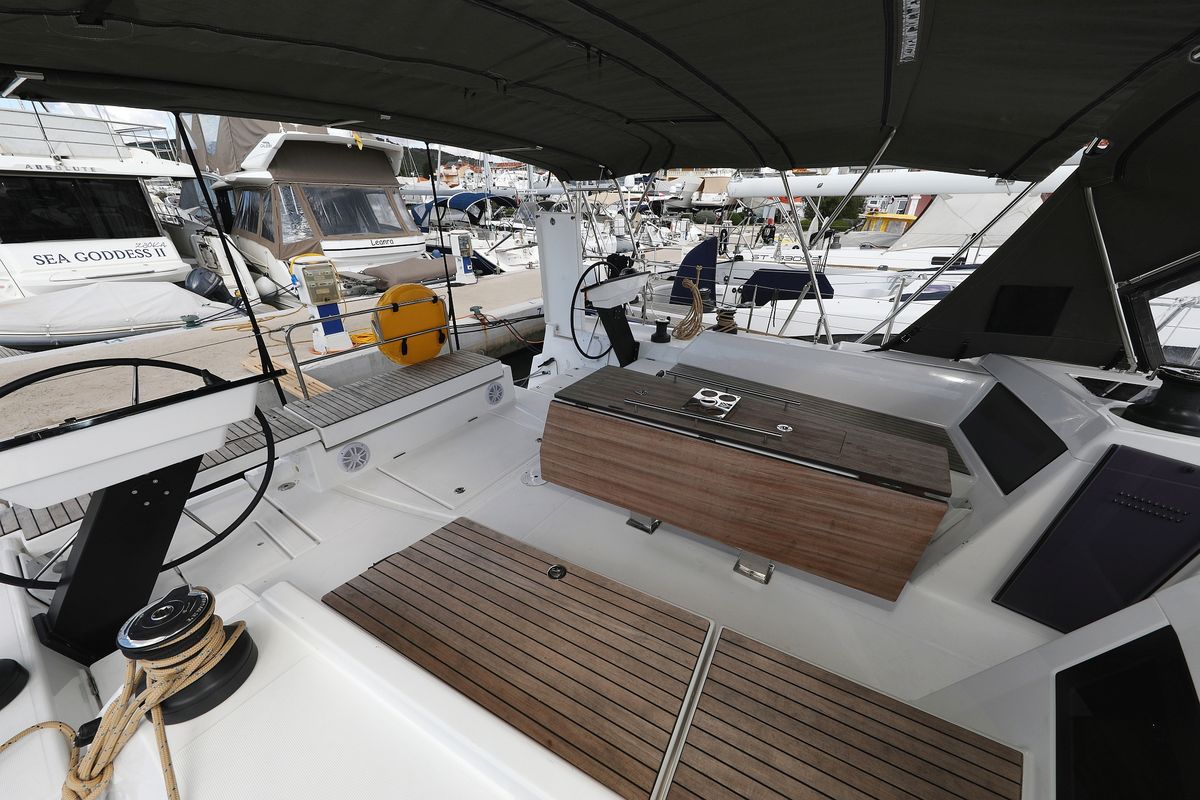 Deck of Blue Moon, a Dufour 470 sailboat at Primošten, Croatia