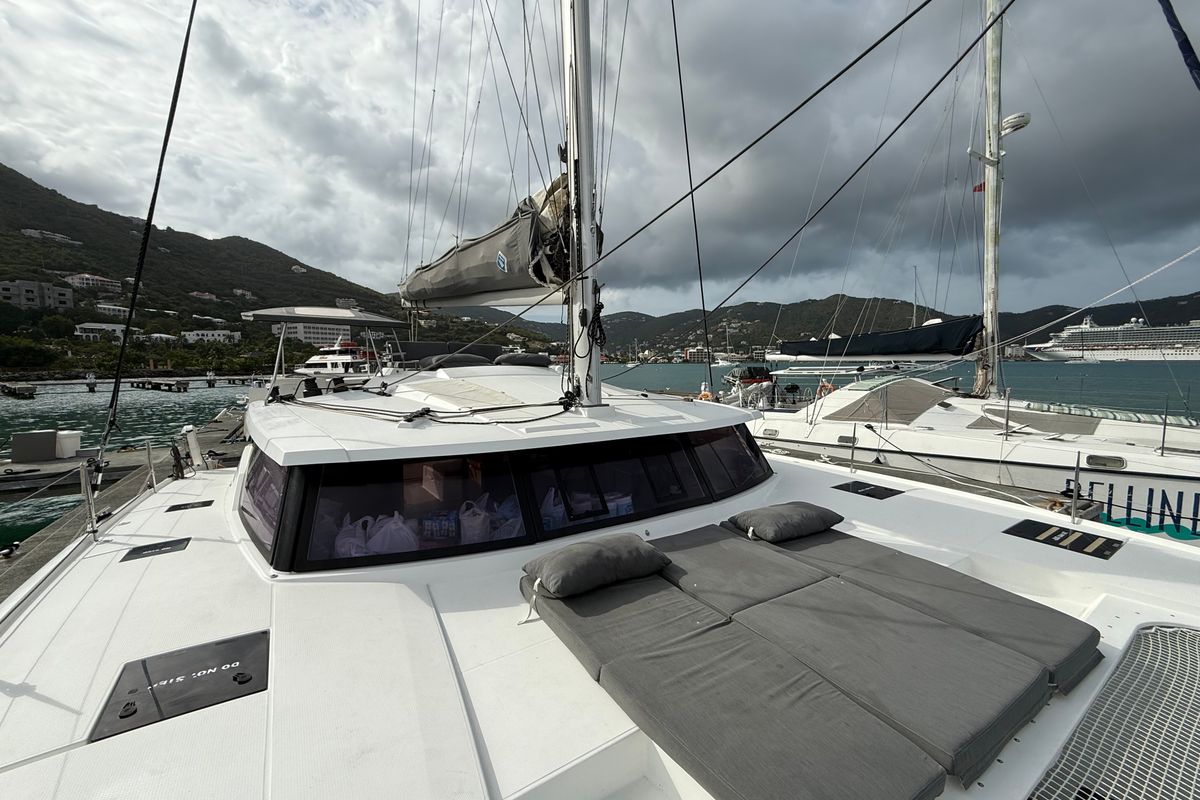 Deck of Parrot Ice, a Fountaine Pajot Saona 47 catamaran at Road Town, British Virgin Islands