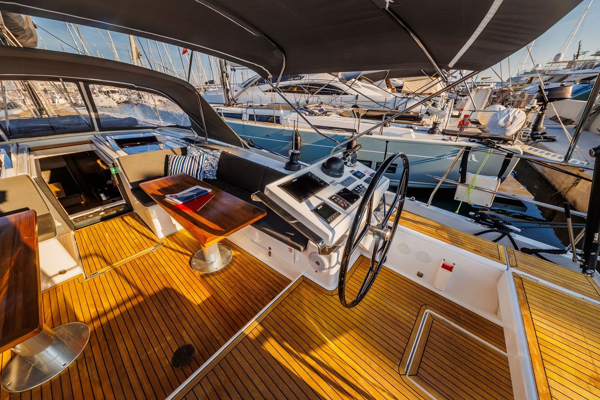 Cockpit of Mischief 2.0, a Hanse Yachts Hanse 588 sailboat at Općina Sukošan, Croatia