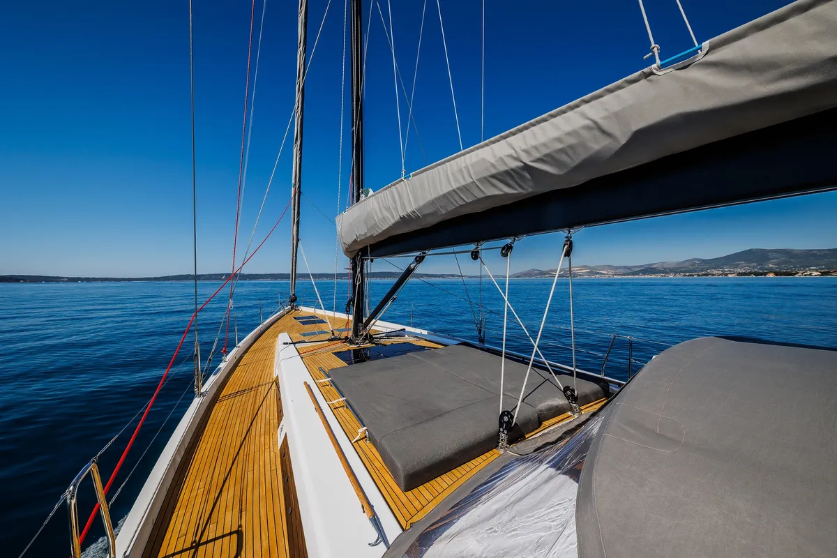 Deck of Mischief 2.0, a Hanse Yachts Hanse 588 sailboat at Općina Sukošan, Croatia