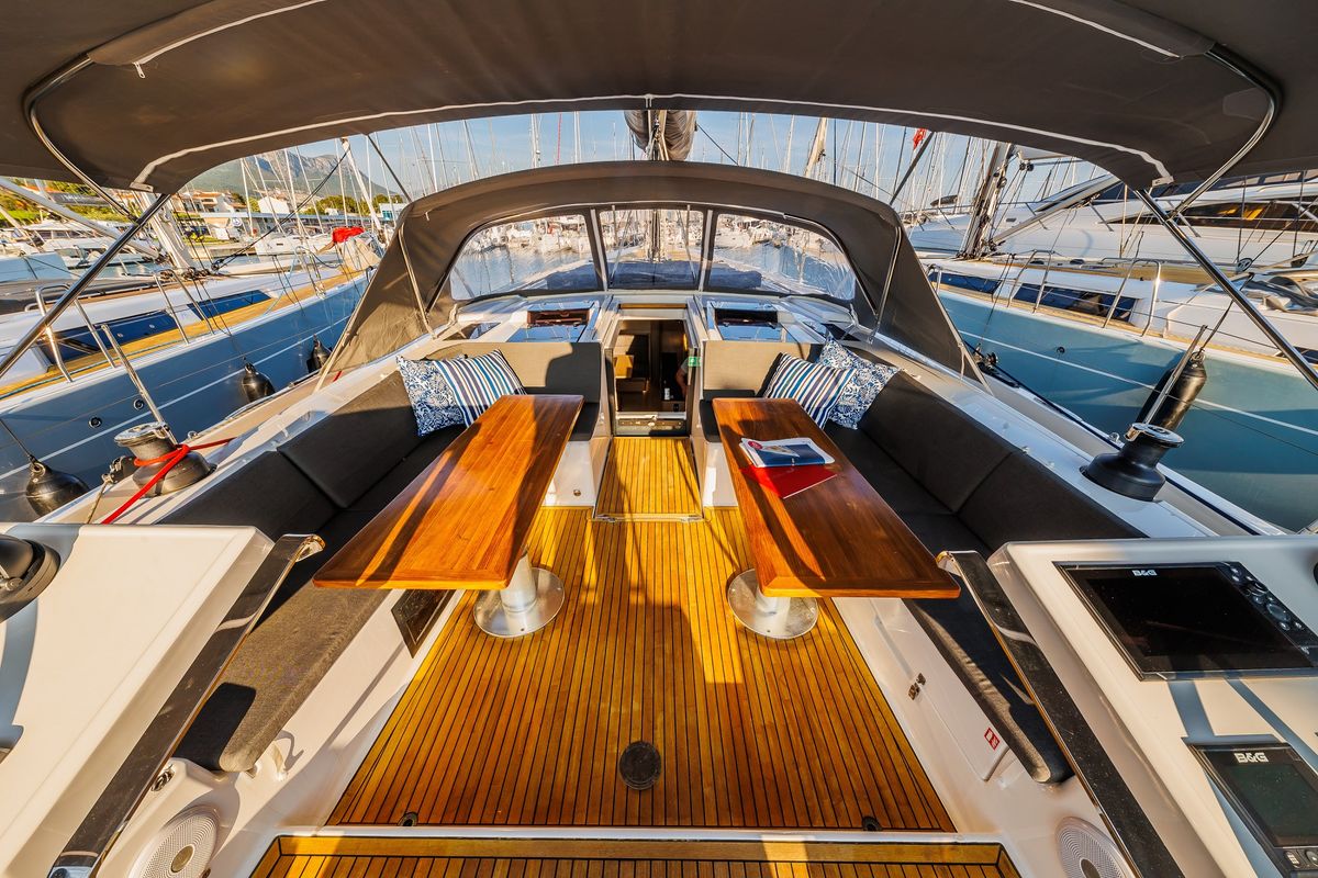 Cockpit of Mischief 2.0, a Hanse Yachts Hanse 588 sailboat at Općina Sukošan, Croatia