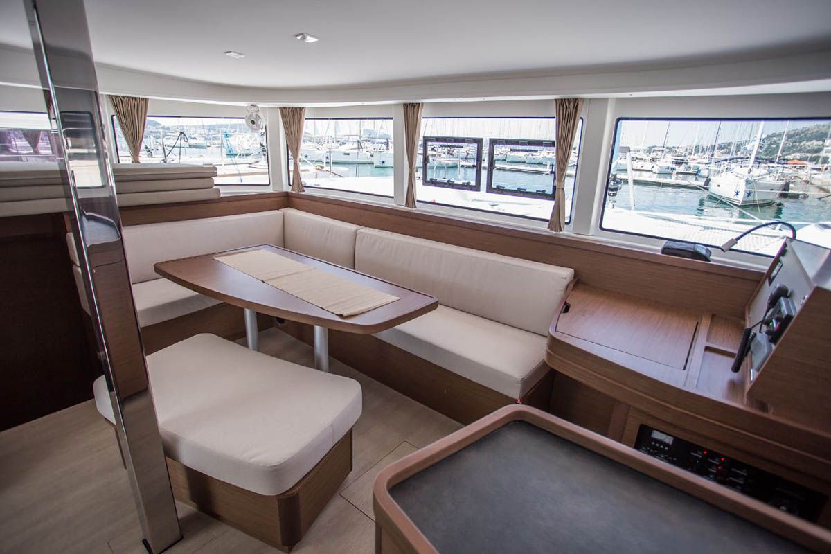 Salon of SoulXplore, a Lagoon 42 catamaran at Athens, Greece