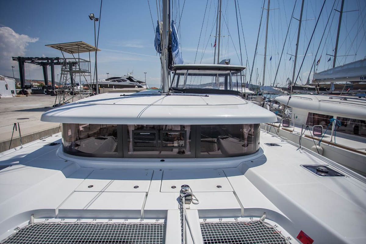 Deck of SoulXplore, a Lagoon 42 catamaran at Athens, Greece