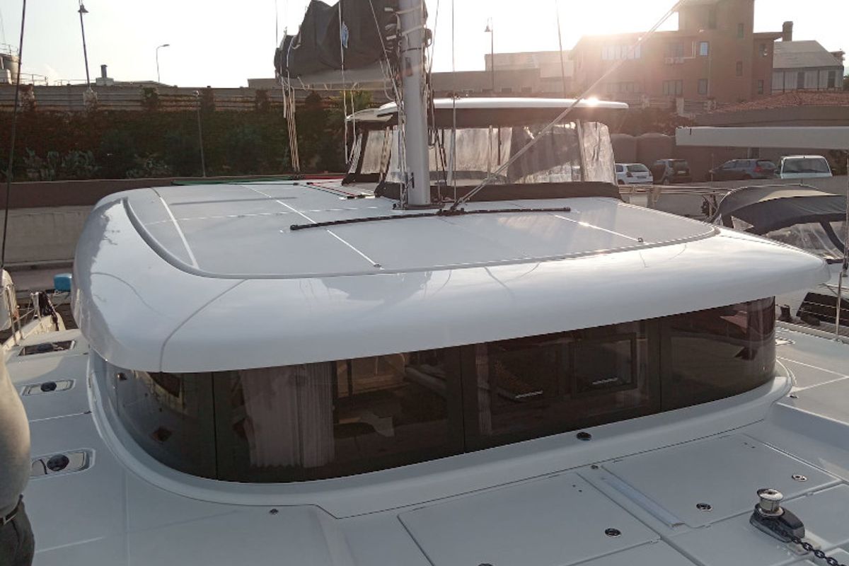 Deck of Memi, a Lagoon 42 catamaran at Palermo, Italy