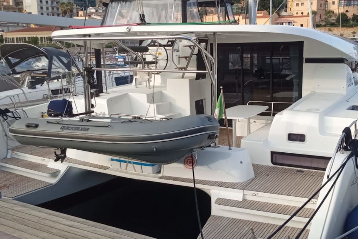 Deck of Memi, a Lagoon 42 catamaran at Palermo, Italy