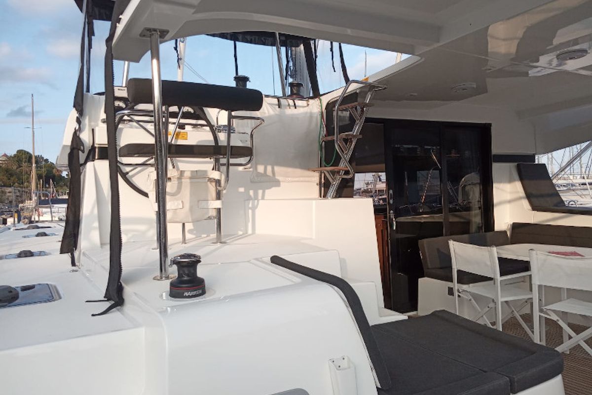 Deck of Memi, a Lagoon 42 catamaran at Palermo, Italy