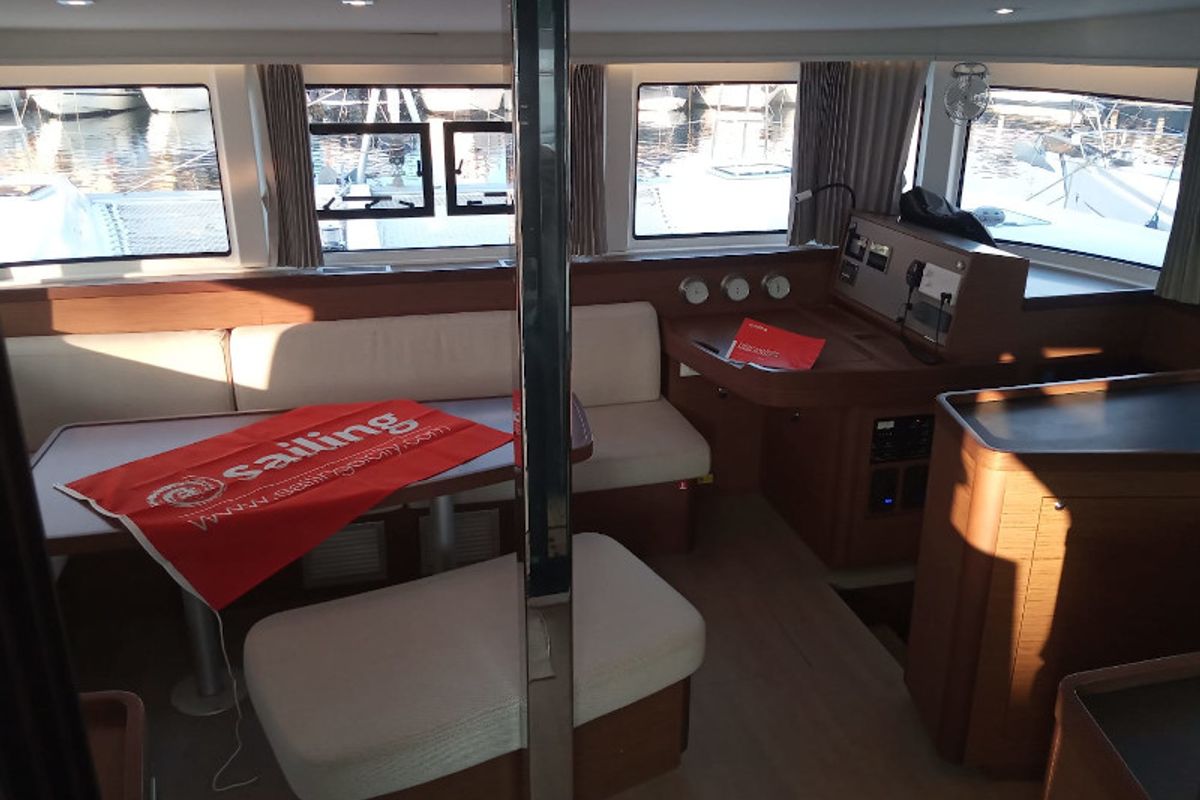 Salon of Memi, a Lagoon 42 catamaran at Palermo, Italy