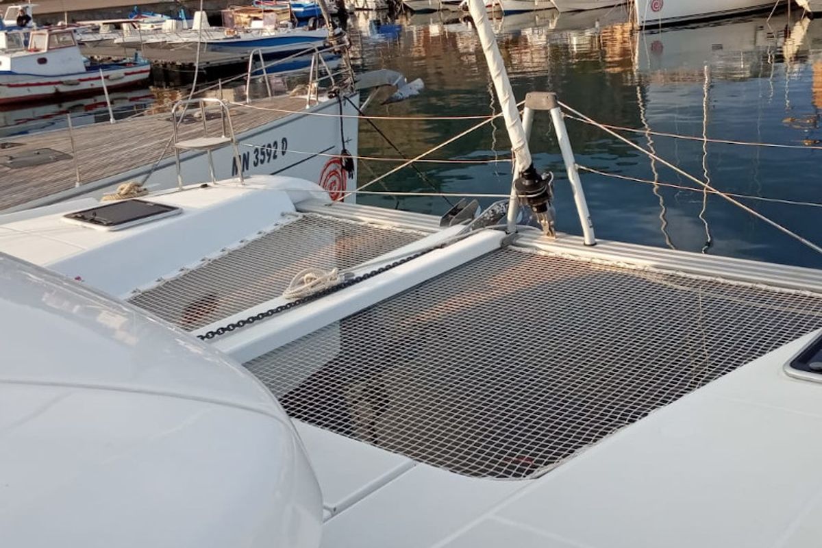 Deck of Memi, a Lagoon 42 catamaran at Palermo, Italy
