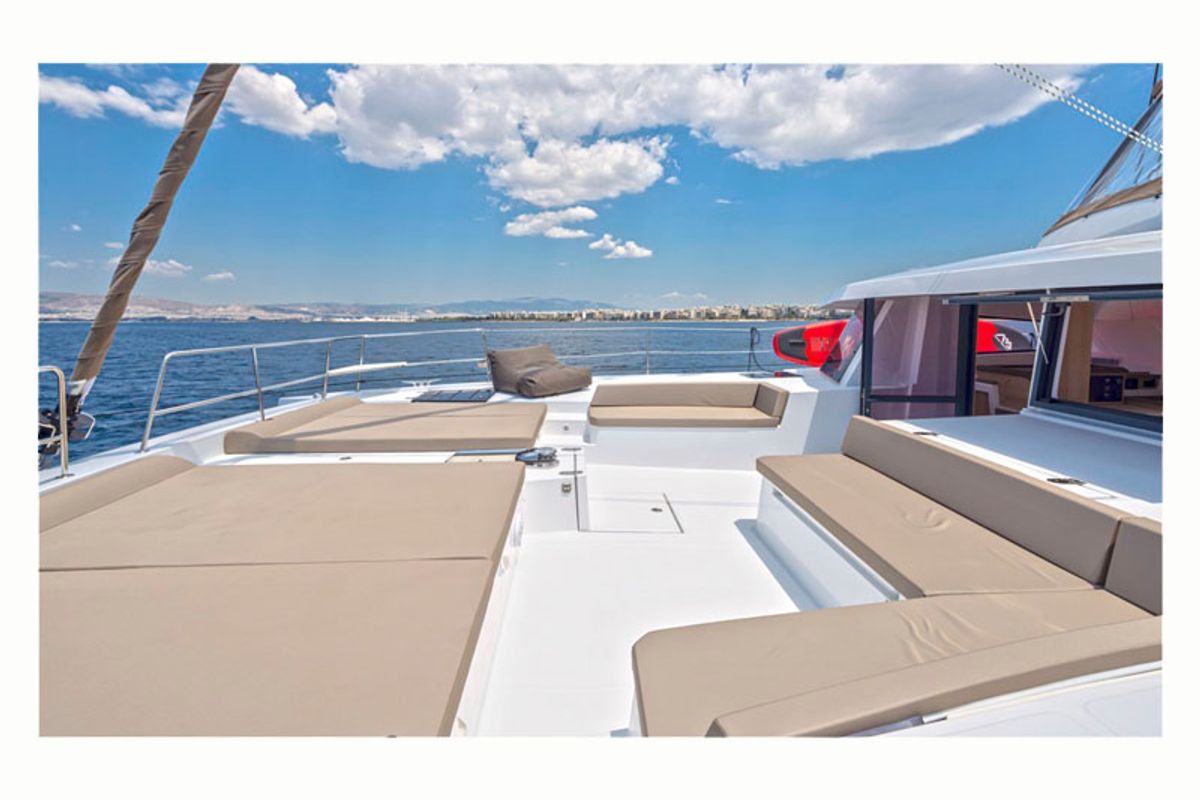 Deck of License to chill, a Bali 5.4 catamaran at Athens, Greece