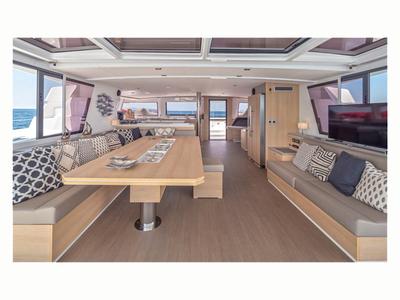 Salon of License to chill, a Bali 5.4 catamaran at Athens, Greece