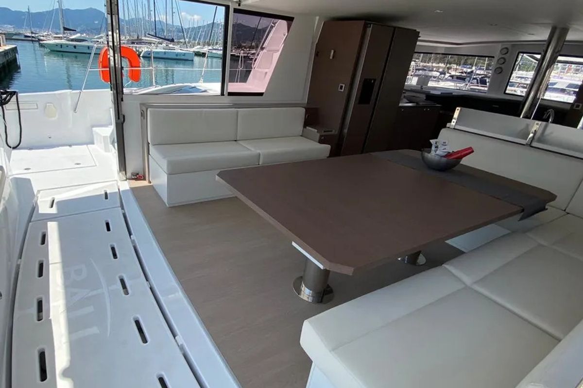 Deck of Anna, a Bali 4.8 catamaran at Capo d'Orlando, Italy