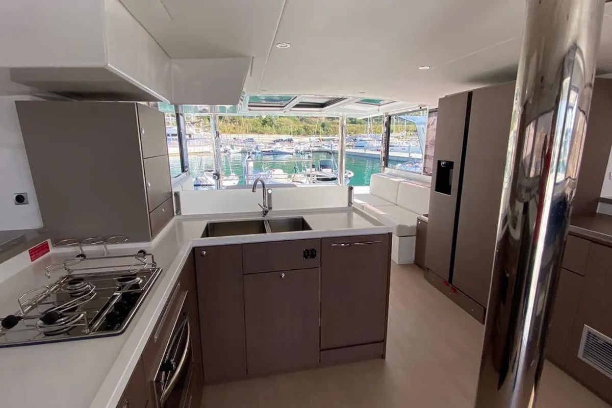 Galley of Anna, a Bali 4.8 catamaran at Capo d'Orlando, Italy