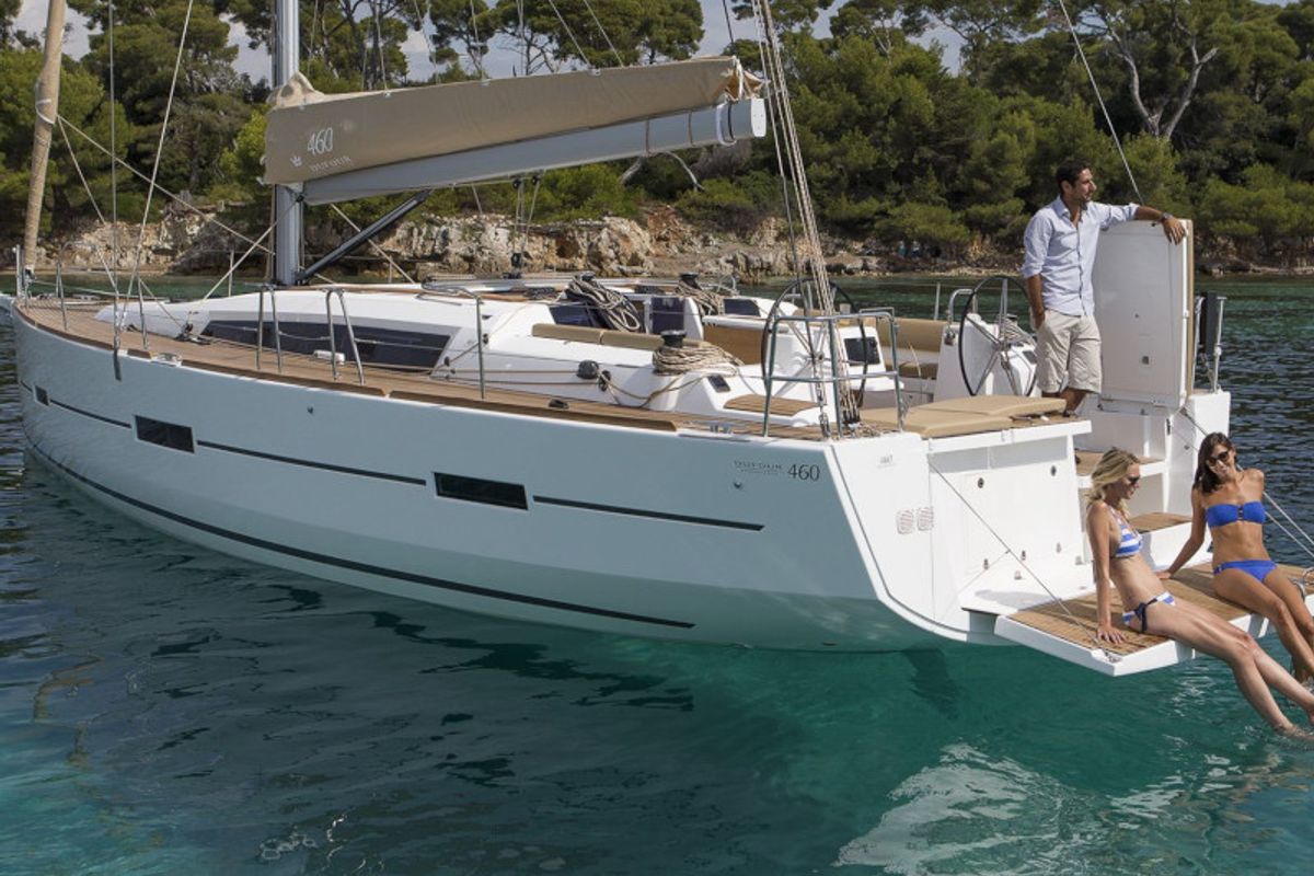 Exterior view of Avior, a Dufour 460 Grand Large sailboat at Cagliari, Italy