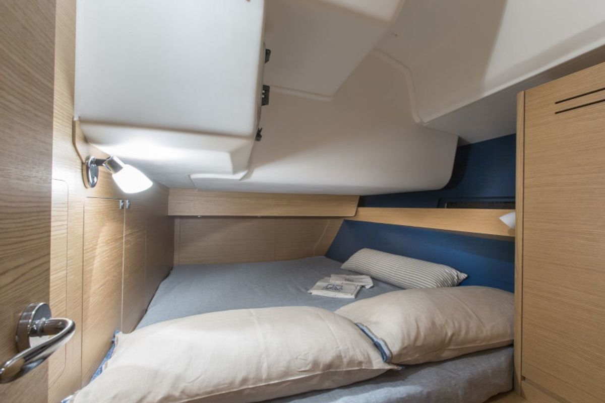Cabin on Avior, a Dufour 460 Grand Large sailboat at Cagliari, Italy