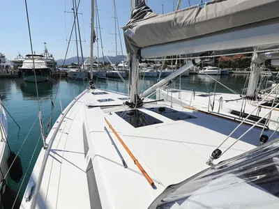 Deck of Khaleesi, a Hanse Yachts Hanse 508 sailboat at Grad Kaštela, Croatia