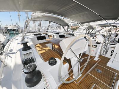 Cockpit of Khaleesi, a Hanse Yachts Hanse 508 sailboat at Grad Kaštela, Croatia