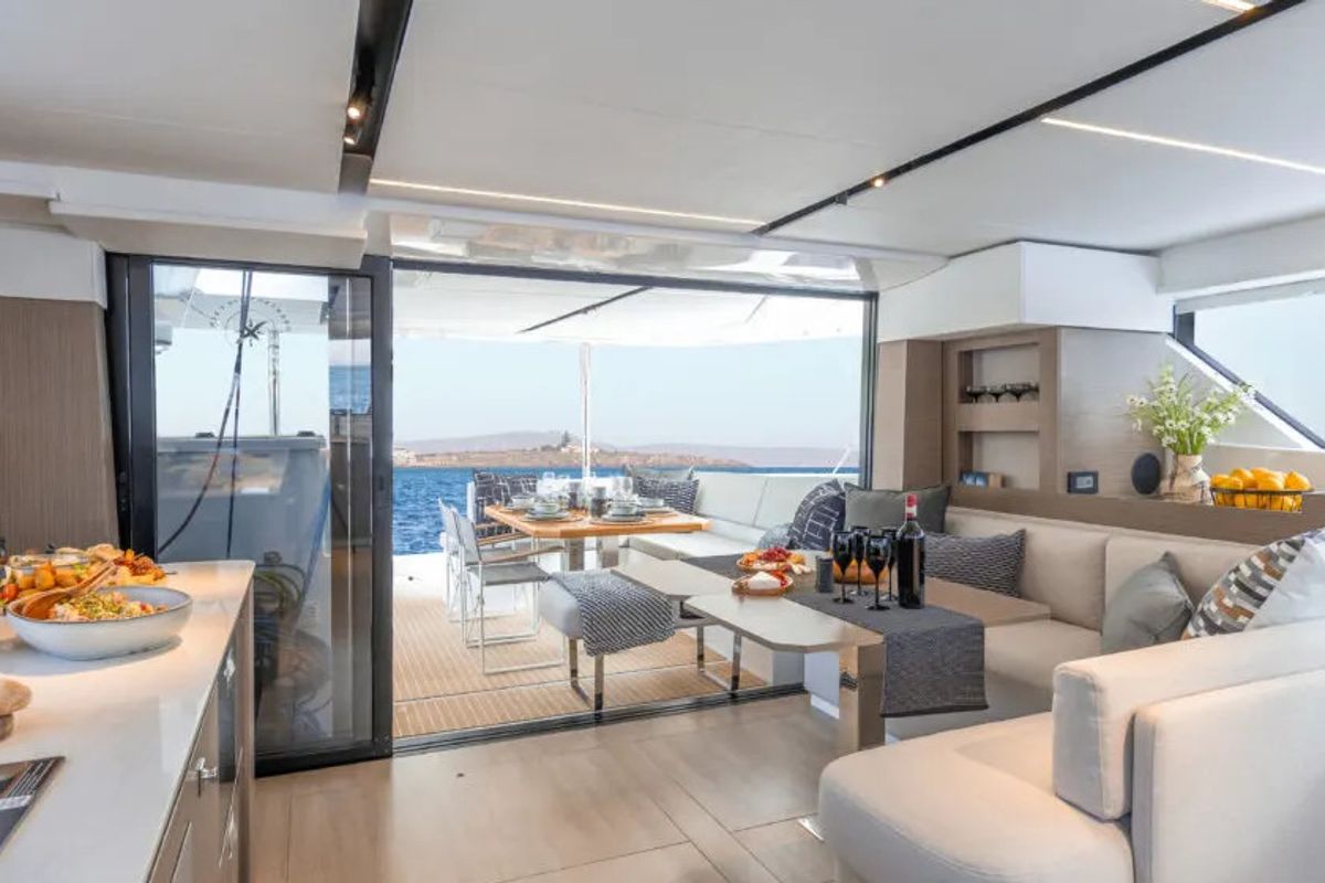 Salon of Sunsail 465 Premium Plus, a Leopard 46 catamaran at Dubrovnik, Croatia