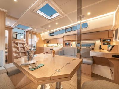 Salon of Juju, a Bavaria C42 sailboat at Fethiye, Turkey