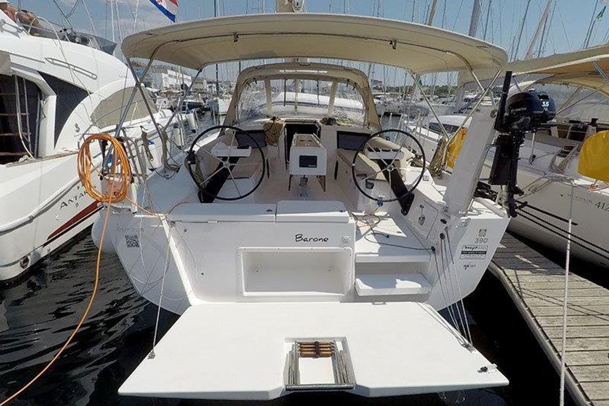 Cockpit of Barone, a Dufour 390 GL sailboat at Grad Šibenik, Croatia