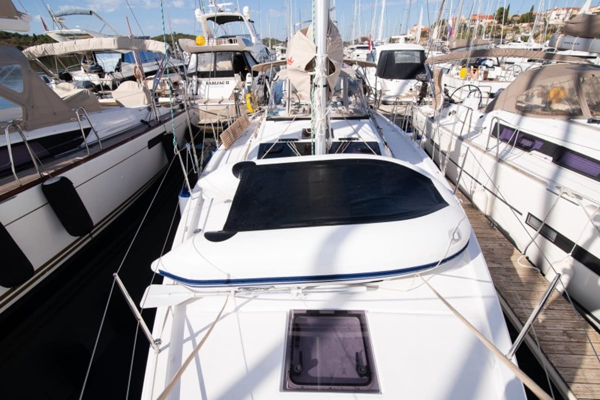 Exterior view of Barone, a Dufour 390 GL sailboat at Grad Šibenik, Croatia