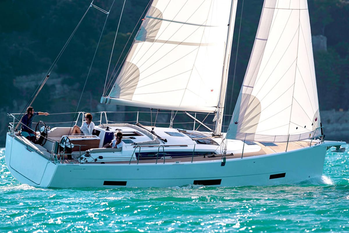 Exterior view of Barone, a Dufour 390 GL sailboat at Grad Šibenik, Croatia