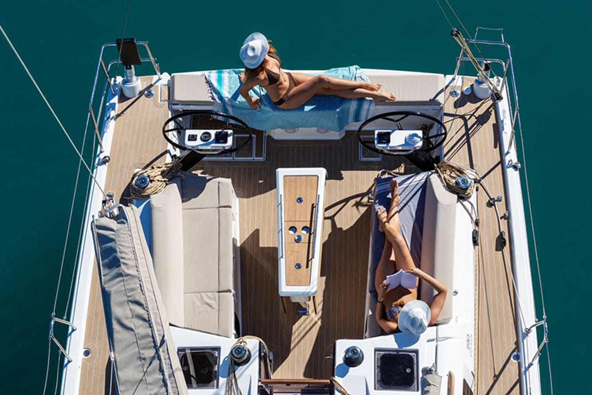 Deck of Barone, a Dufour 390 GL sailboat at Grad Šibenik, Croatia