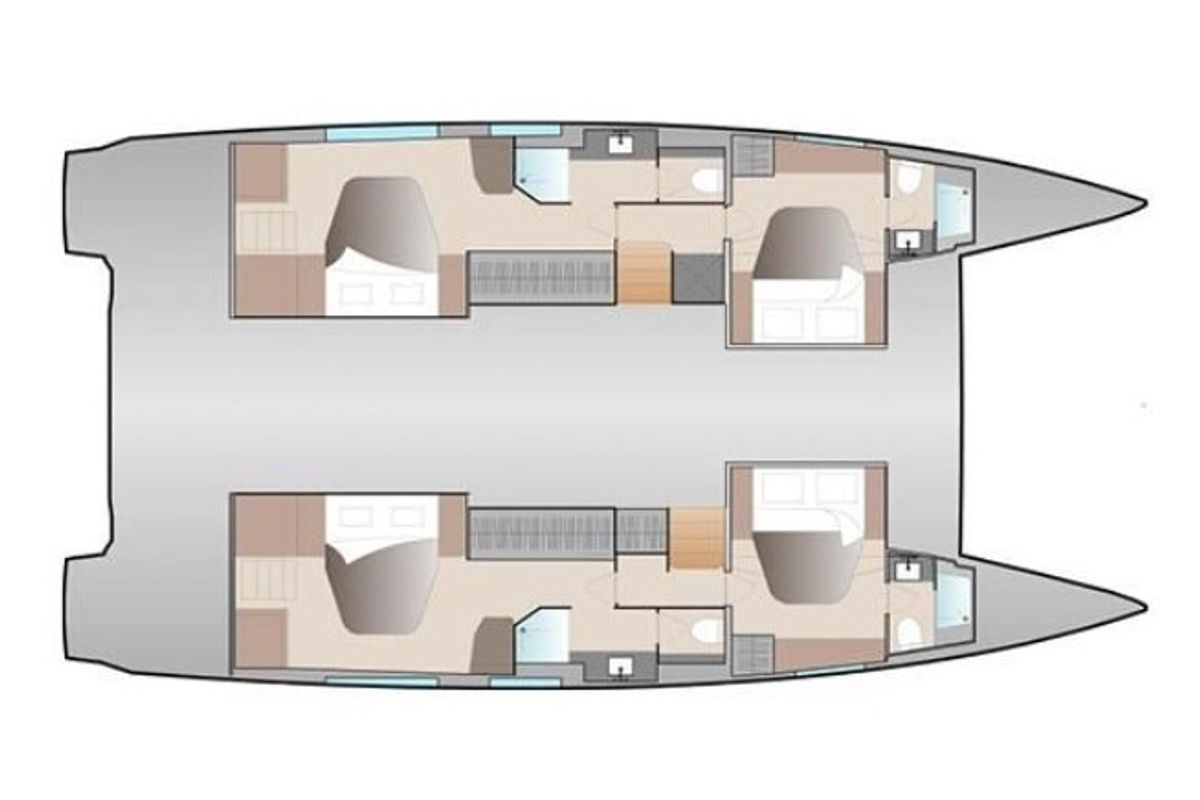 Floor plan of Veganic CRB, a Fountaine Pajot Aura 51 catamaran at Alameda, United States