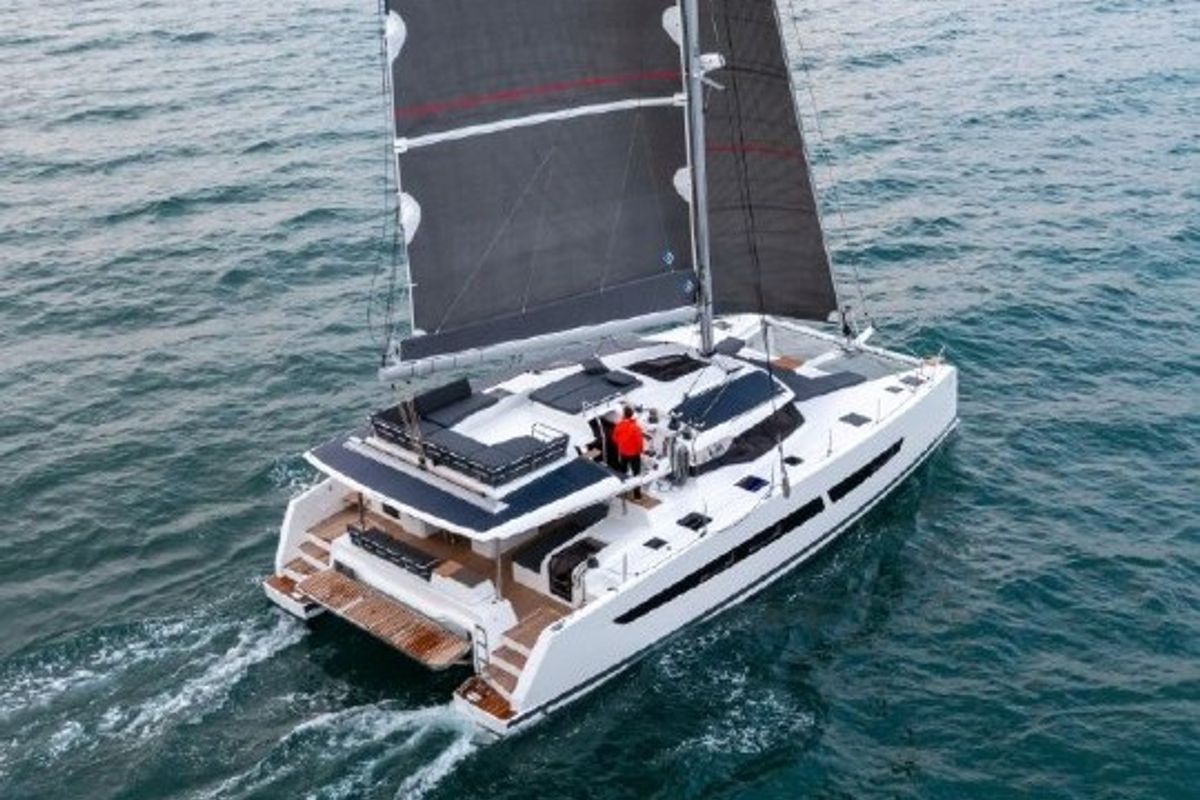 Exterior view of Veganic CRB, a Fountaine Pajot Aura 51 catamaran at Alameda, United States