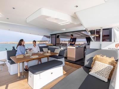 Deck of Veganic CRB, a Fountaine Pajot Aura 51 catamaran at Alameda, United States