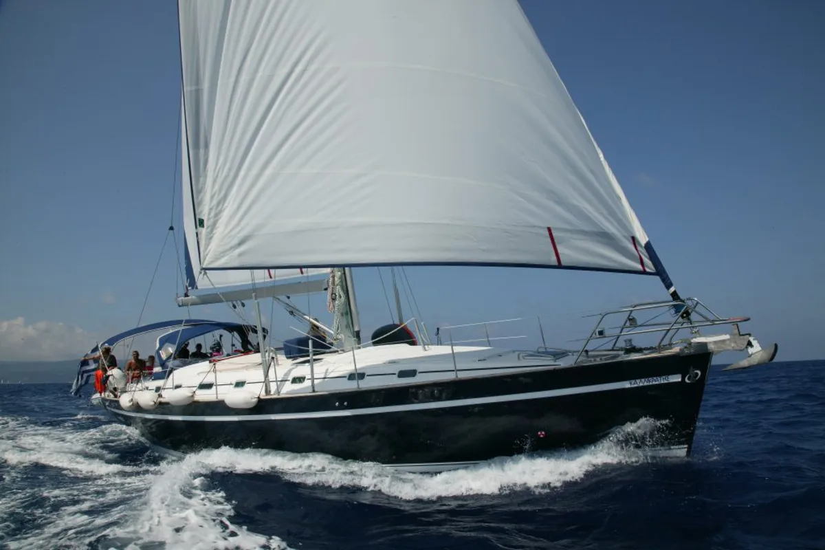Exterior view of Kallikratis, a Ocean Star 56.1 sailboat at Marina Delta Kallithea, Greece