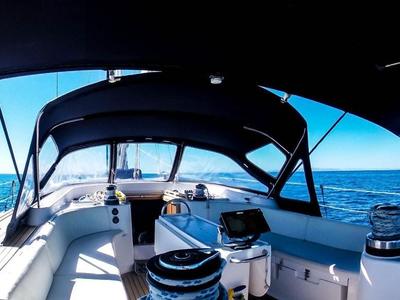 Cockpit of Kallikratis, a Ocean Star 56.1 sailboat at Marina Delta Kallithea, Greece