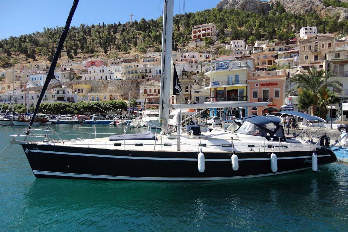 Exterior view of Kallikratis, a Ocean Star 56.1 sailboat at Marina Delta Kallithea, Greece