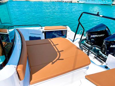 Deck of KAIZEN, a Axopar 37 XC Cross Cabin motorboat at Chania, Greece