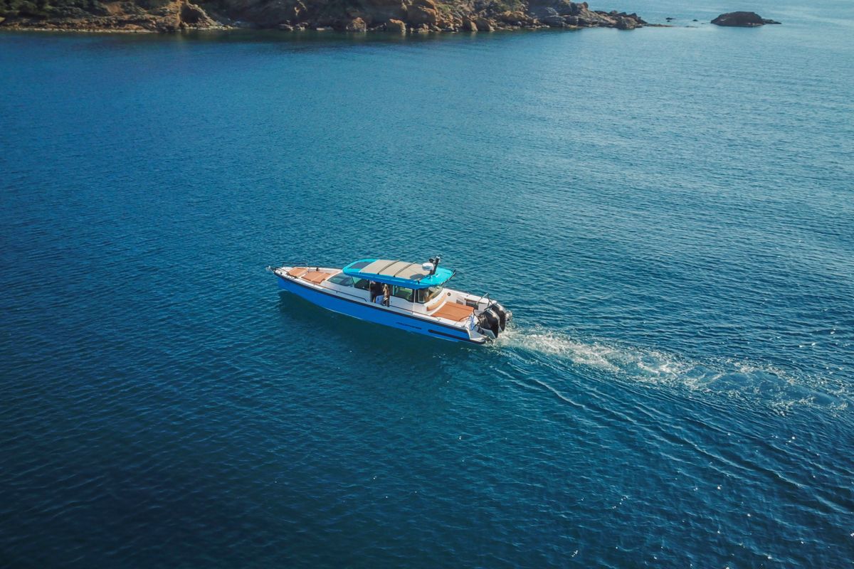 Exterior view of KAIZEN, a Axopar 37 XC Cross Cabin motorboat at Chania, Greece