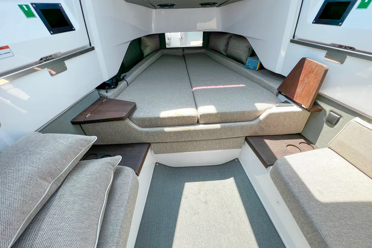Cabin on KAIZEN, a Axopar 37 XC Cross Cabin motorboat at Chania, Greece