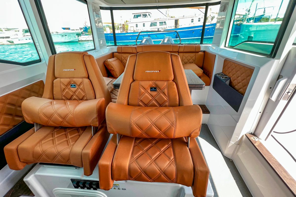 Salon of KAIZEN, a Axopar 37 XC Cross Cabin motorboat at Chania, Greece