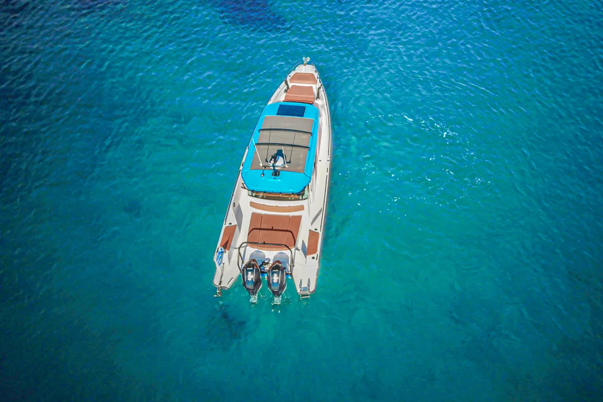 Exterior view of KAIZEN, a Axopar 37 XC Cross Cabin motorboat at Chania, Greece