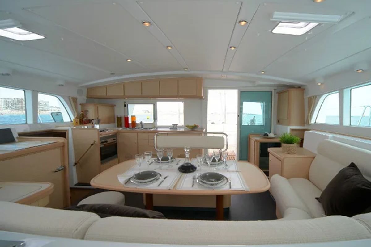 Salon of Strawberry, a Lagoon 440 catamaran at Preveza, Greece