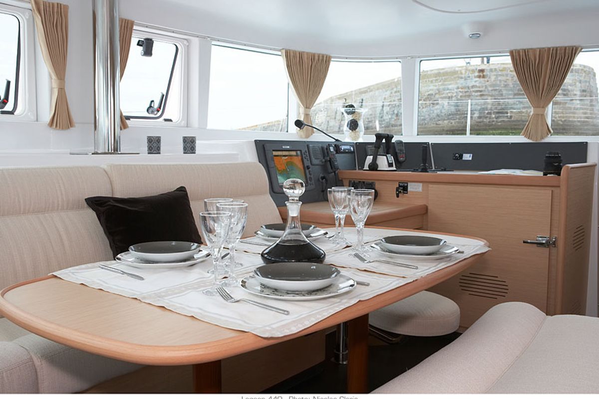 Salon of Strawberry, a Lagoon 440 catamaran at Preveza, Greece