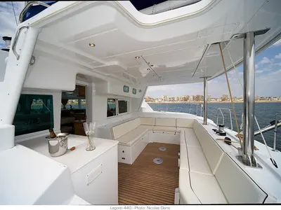 Deck of Strawberry, a Lagoon 440 catamaran at Preveza, Greece