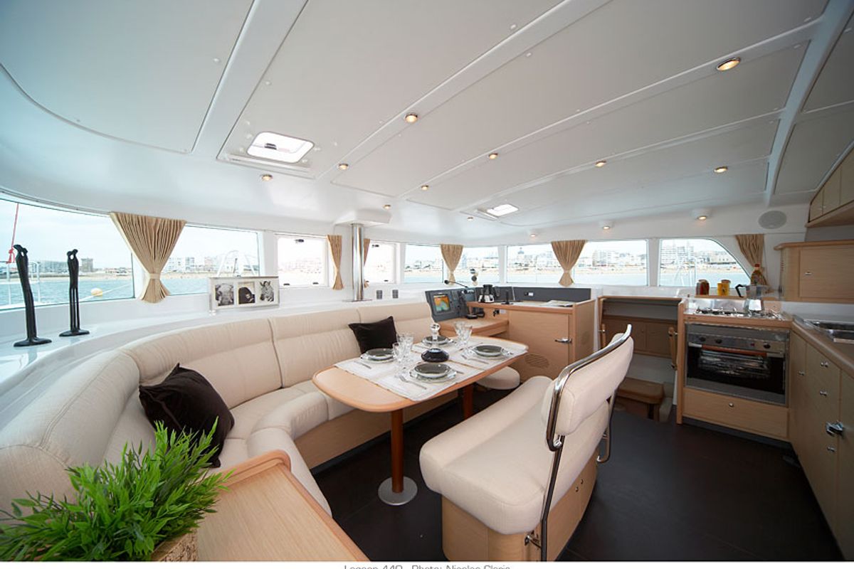Salon of Strawberry, a Lagoon 440 catamaran at Preveza, Greece