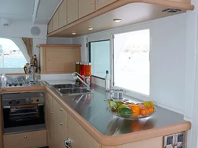 Galley of Strawberry, a Lagoon 440 catamaran at Preveza, Greece