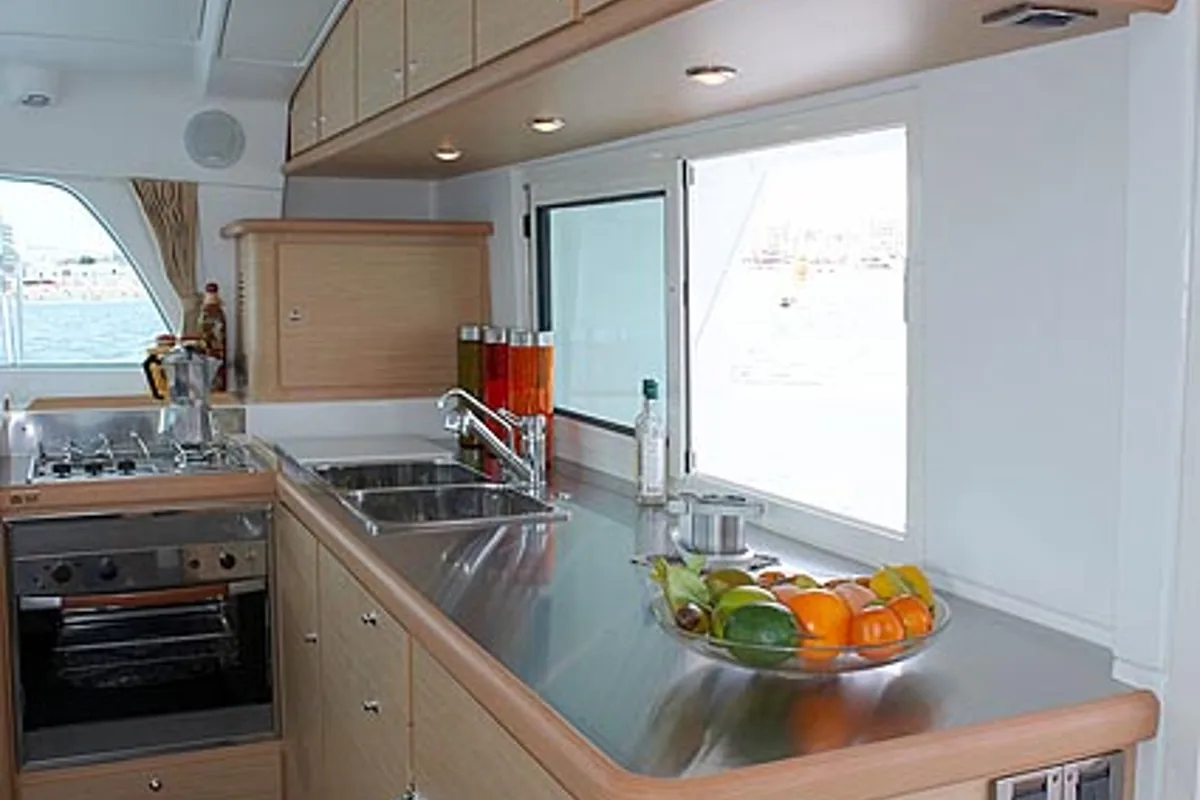 Galley of Strawberry, a Lagoon 440 catamaran at Preveza, Greece