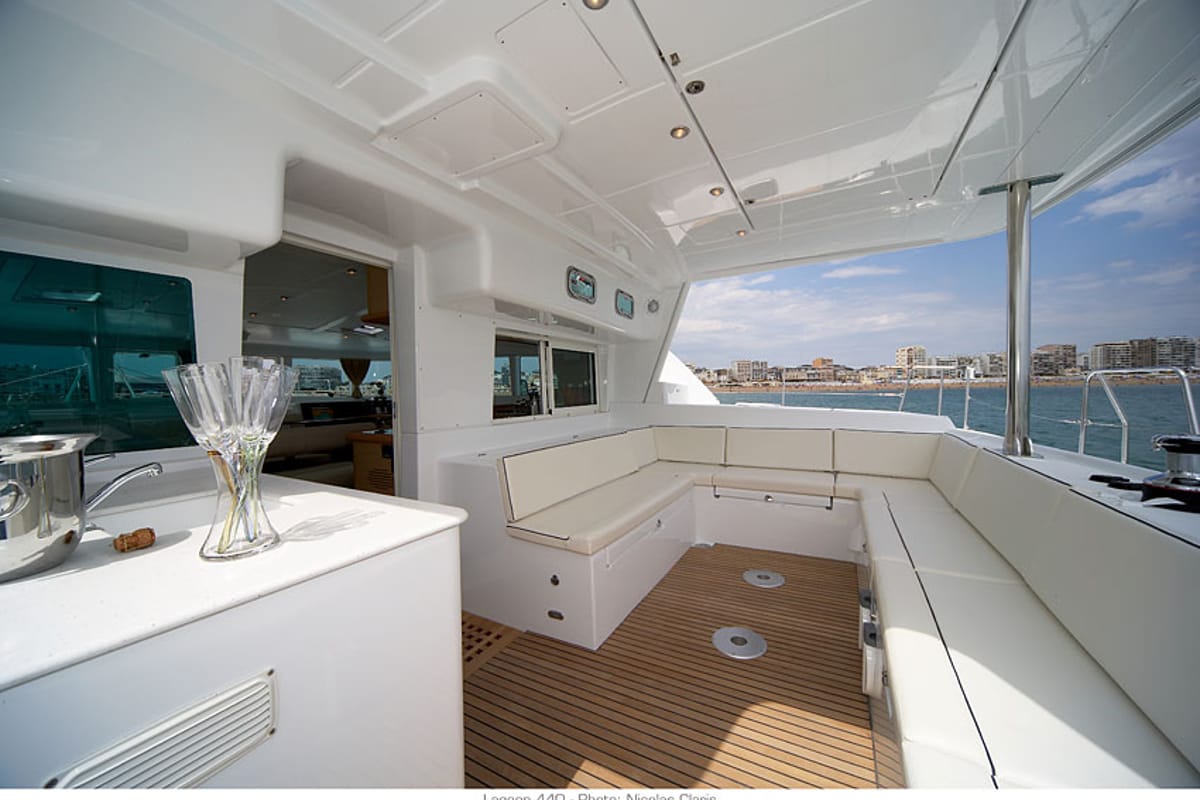Deck of Strawberry, a Lagoon 440 catamaran at Preveza, Greece
