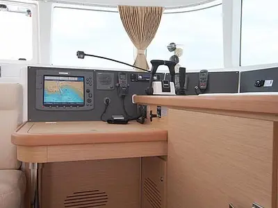 Cockpit of Strawberry, a Lagoon 440 catamaran at Preveza, Greece