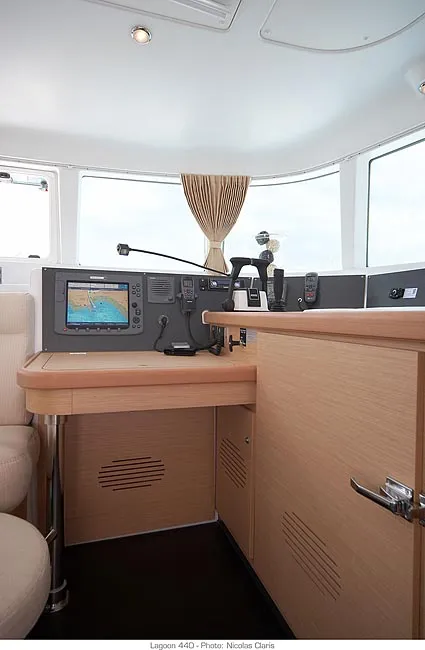 Cockpit of Strawberry, a Lagoon 440 catamaran at Preveza, Greece