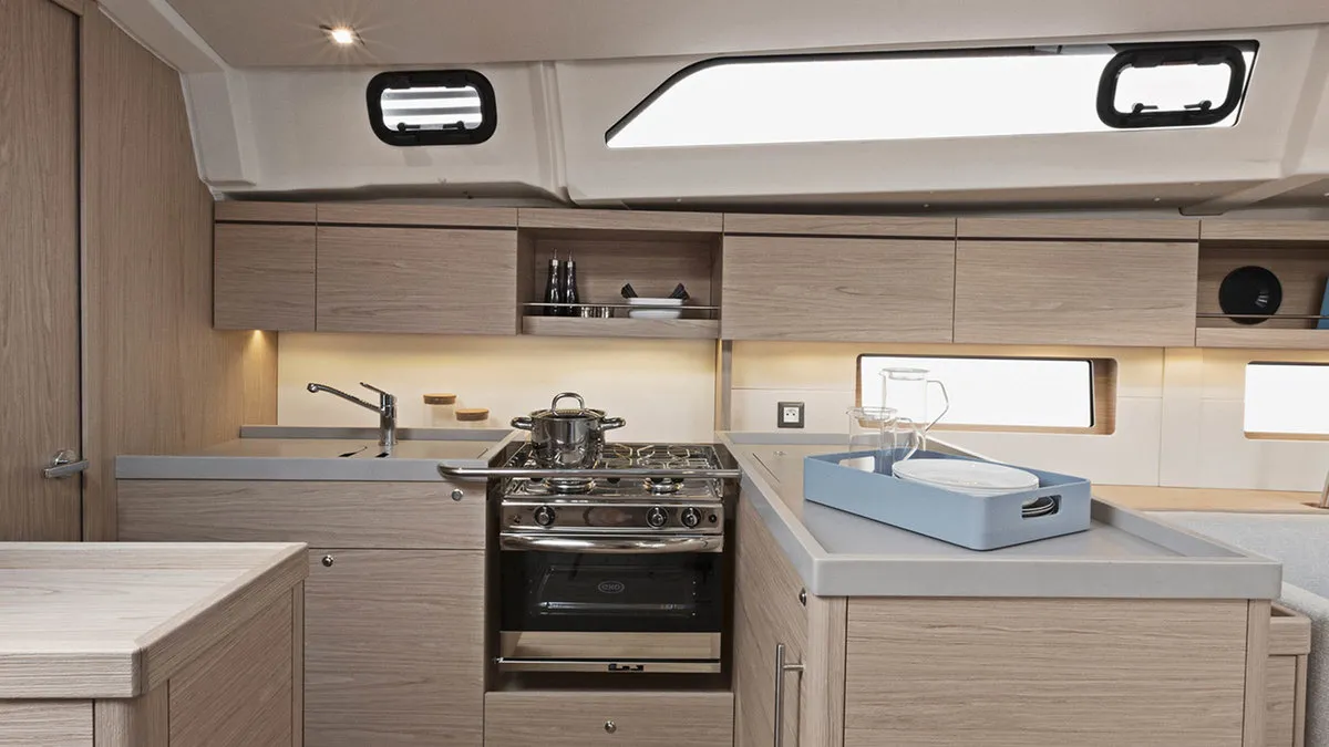 Galley of Oceanis 461/3/3 Premium, a Beneteau Oceanis 461 sailboat at Road Town, British Virgin Islands