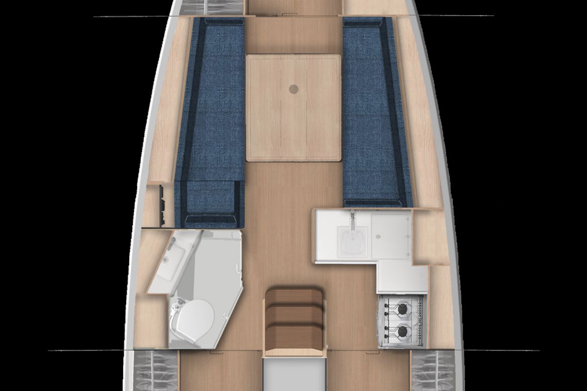 Floor plan of Anja, a Jeanneau Sun Odyssey 350 sailboat at Dubrovnik, Croatia
